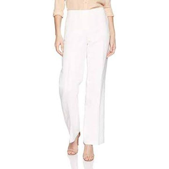 Nine West Neo Classic Pant 16 Straight Wide Leg Linen Blend High Rise White NWT - Picture 1 of 11
